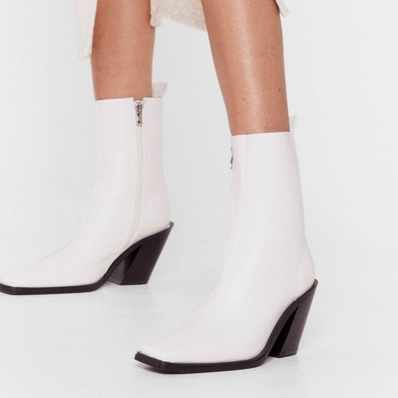 White Faux Leather Western Ankle Boots - Picture 4 of 7